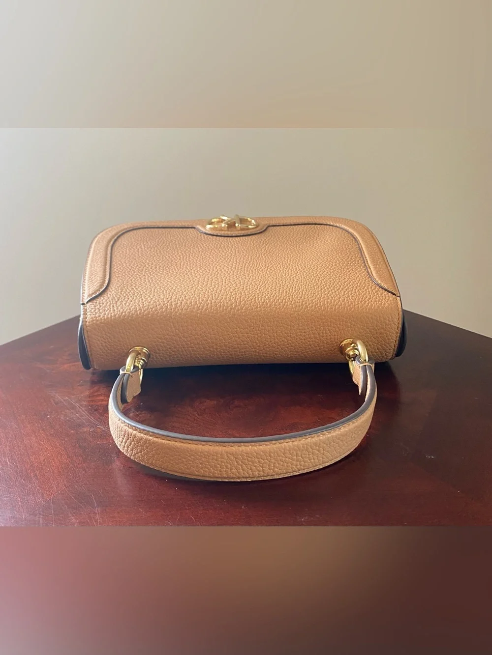 kate spade New York Tan Pebbled Leather Top-Handle Saddle Bag with Gold Hardware